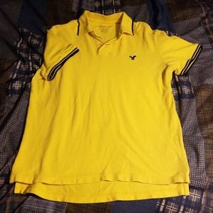 American Eagle Collared Shirt Yellow/Navy Blue